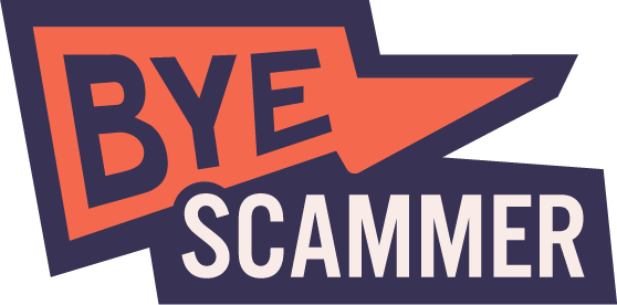 Red flag with Bye Scammer text