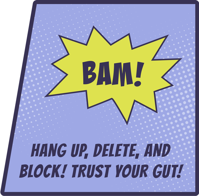 Purple and yellow comic-style halftone background with Bam graphic.