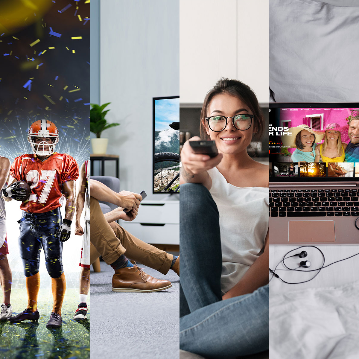 photo collage of sports and people streaming on web devices